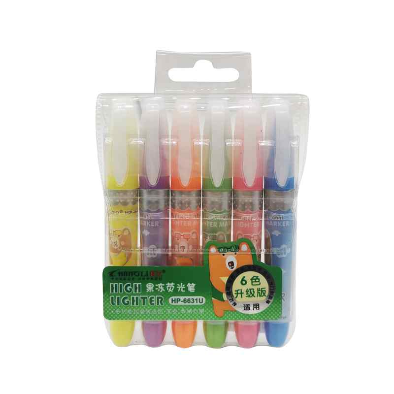 [E2696] Marcador resaltador flúo x6, con aroma, en estuche de PVC