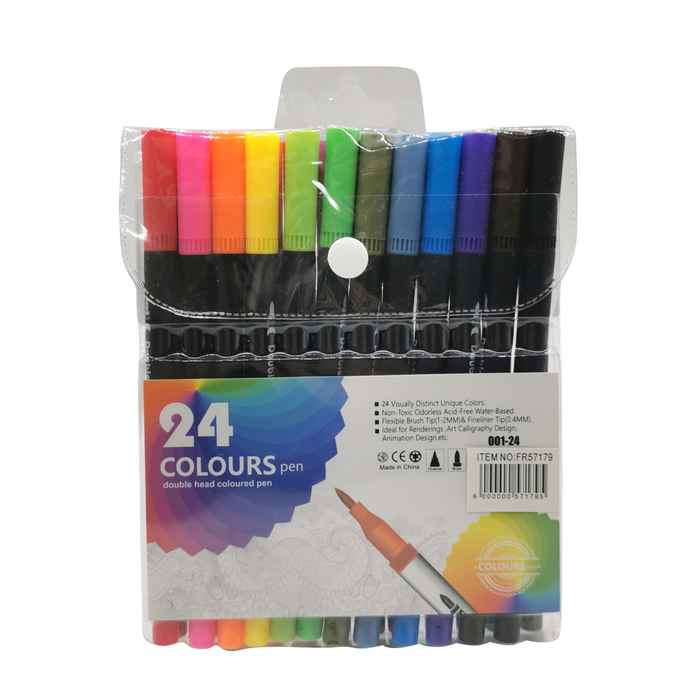 [E2703] Marcadores doble punta x24 colores, en estuche PVC