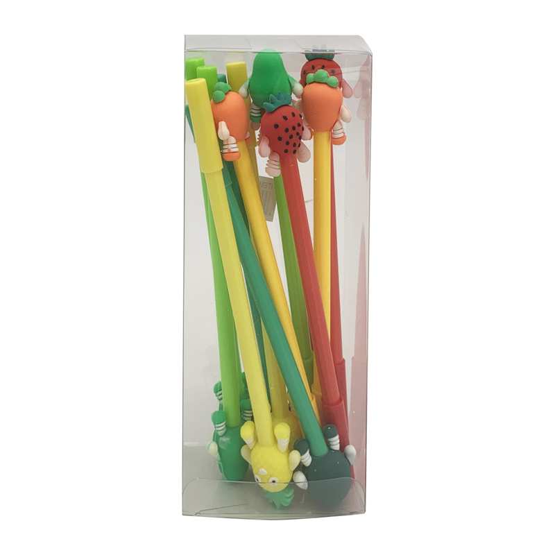 [E2751] Lapicera de gel negro frutas, CAJAx12
