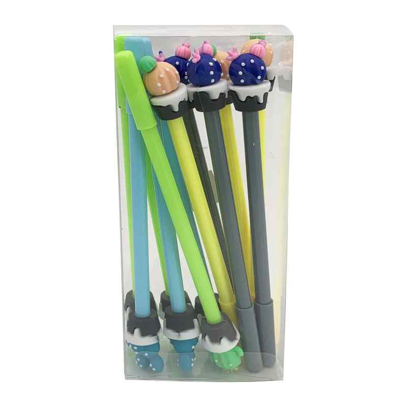[E2752] Lapicera de gel negro cactus, CAJAx12