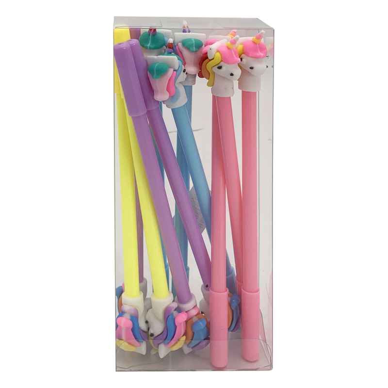 [E2756] Lapicera de gel negro unicornio, CAJA x12