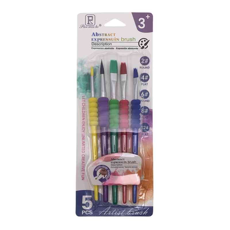 [E2809] Pincel de plástico y nylon x5 con agarre de goma EVA, en blister