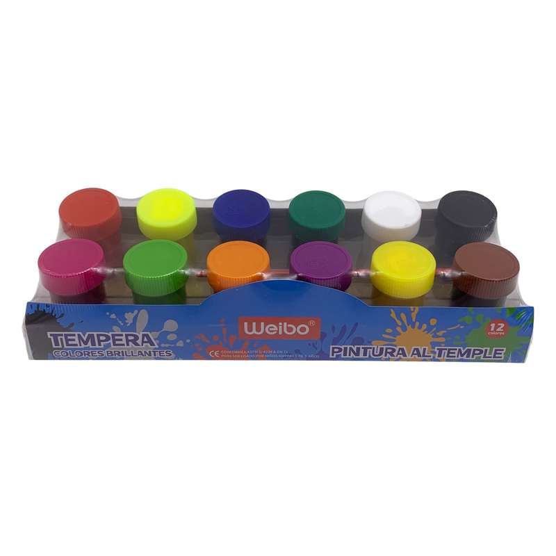 [E2854] Témpera x12, 18ml con pincel, en caja