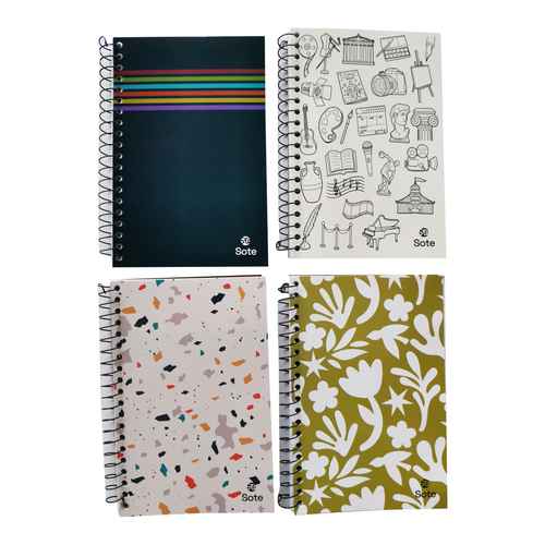 [E2891] Libreta con espiral, 80 hojas rayadas, SOTE, PACK x6, varios diseños