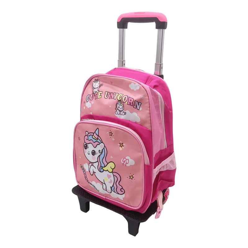 [E2967] Mochila infantil con ruedas, bolsillo frontal y 2 bolsillos laterales, varios diseños, en bolsa