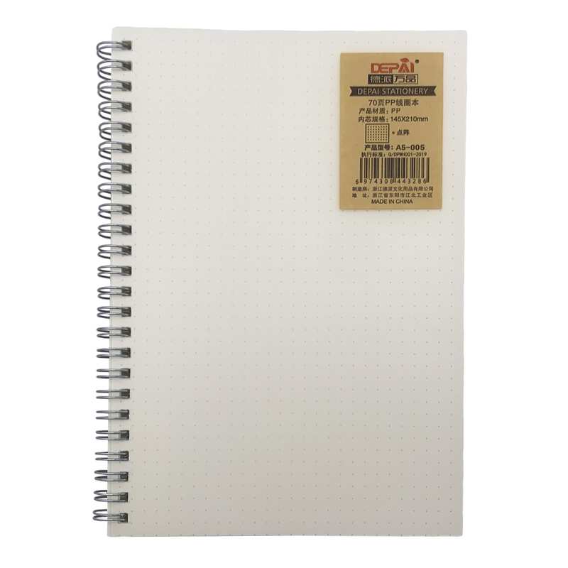 Libreta A5, tapa transparente, 70 hojas de puntos, en bolsa
