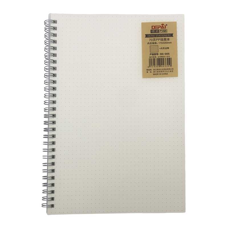 Libreta B5, tapa transparente, 70 hojas de puntos, en bolsa