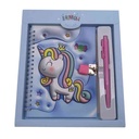 Diario íntimo con llave y lapicera, varios diseños, unicornios en caja