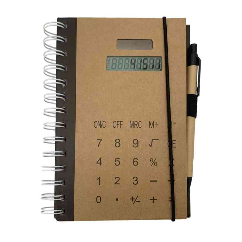 [E3069] Libreta 80 hojas, con calculadora solar y lapicera, varios colores