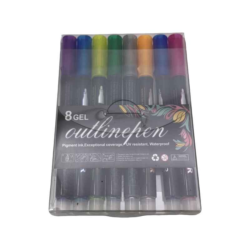 [E3095] Marcadores para manualidades, 8 colores metalizados, plateados con borde color, en estuche PVC