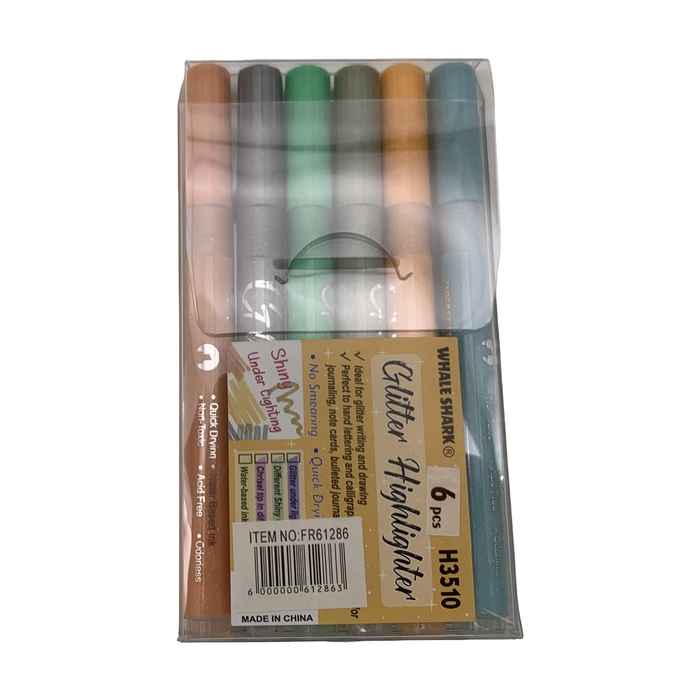[E3099] Marcadores finos x6 colores, con brillantina, en sobre de PVC