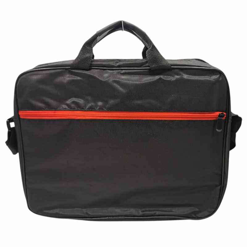 Bolso para computadora 15" de poliéster con asas y correa, bolsillo frontal, en bolsa