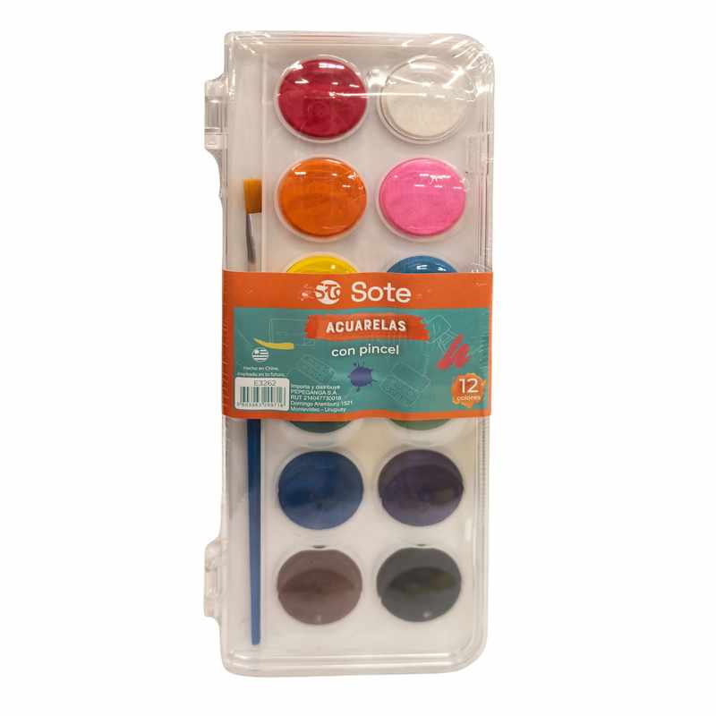 [E3262] Acuarelas 12 colores, con pincel, SOTE
