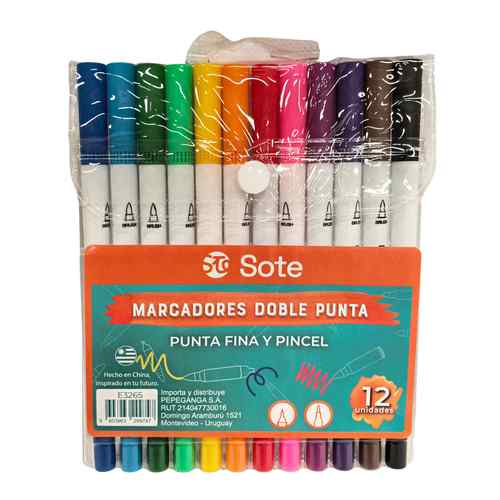 [E3265] Marcadores doble punta x12 colores, SOTE, en estuche de PVC
