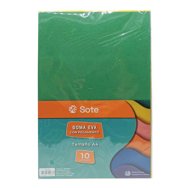 [E3269] Hojas A4, goma EVA con pegamento, x10 colores, SOTE