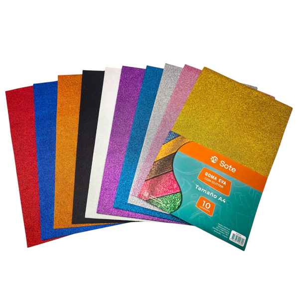 [E3270] Hojas A4, goma EVA con brillantina x10 colores, SOTE