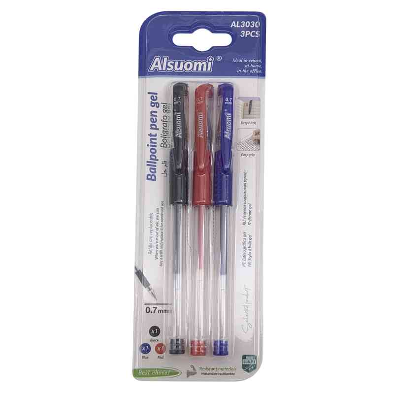 [E3303] Lapicera de gel x3, colores surtidos, en blister, PACKx12