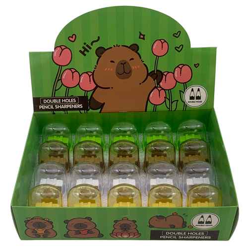 [E3338] Sacapuntas de plástico con depósito doble, CAJA x20