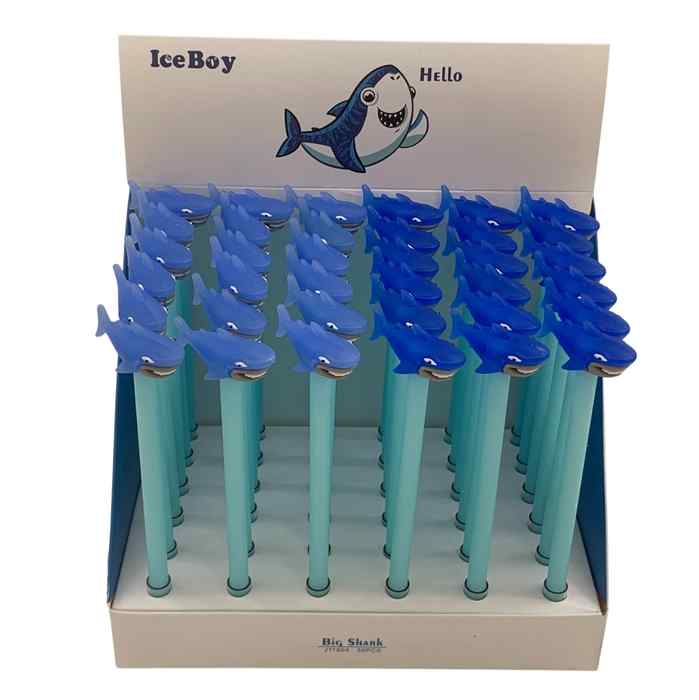 [E3346] Lapicera de tinta AZUL, tiburón, CAJAx36