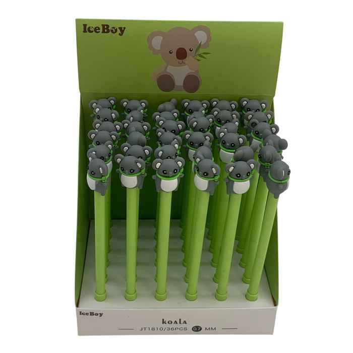 [E3347] Lapicera de gel negro koala, CAJA x30