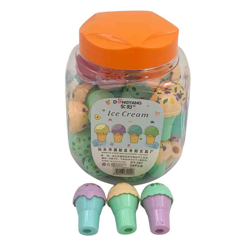 [E3366] Sacapuntas de plástico x36, helado, en frasco, varios colores