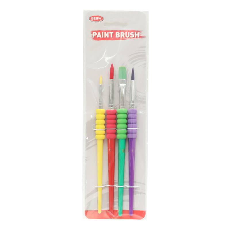Pincel de plástico y nylon x4, con agarre de goma EVA en bolsa, BEIFA