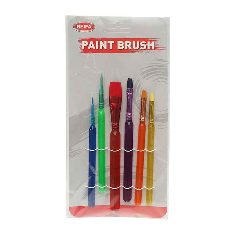 [E3423] Pincel de plástico y nylon x6, puntas surtidas en bolsa, BEIFA