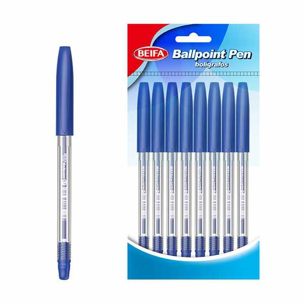 [E3432] Lapicera x8, AZUL, punta 0.7, en bolsa, BEIFA