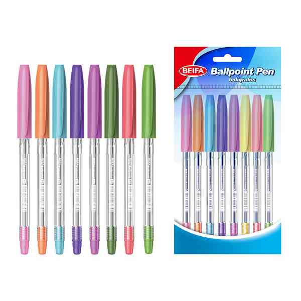 [E3433] Lapicera x8, AZUL, punta 0.7, en bolsa, BEIFA