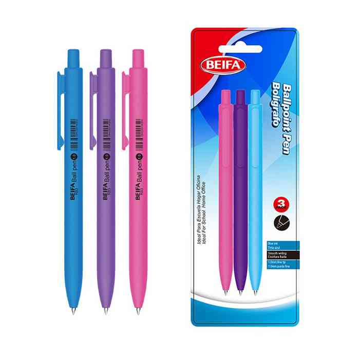 [E3436] Lapicera x3, AZUL, punta 1.0, retráctil en blister, BEIFA