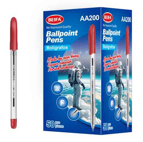 [E3447C] Lapicera x50, ROJO, punta fina, en caja, BEIFA