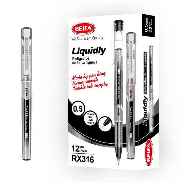 [E3452A] Lapicera tinta líquida x12, NEGRO, punta 0.5, en caja, BEIFA