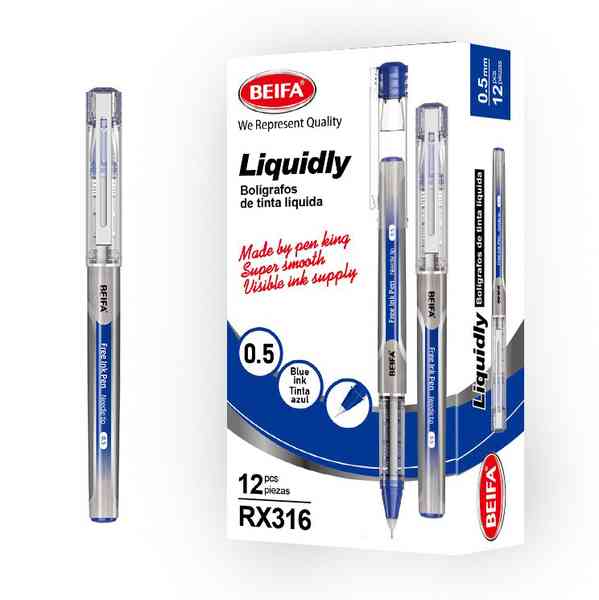[E3452B] Lapicera tinta líquida x12, AZUL, punta 0.5, en caja, BEIFA