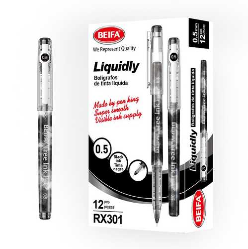 [E3453A] Lapicera tinta líquida x12, NEGRO, punta 0.5, en caja, BEIFA
