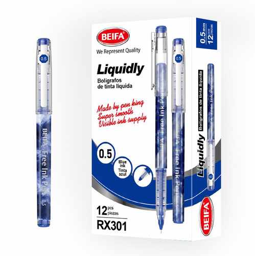 [E3453B] Lapicera tinta líquida x12, AZUL, punta 0.5, en caja, BEIFA