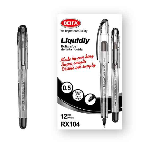 [E3454A] Lapicera tinta líquida x12, NEGRO, punta 0.5, en caja, BEIFA