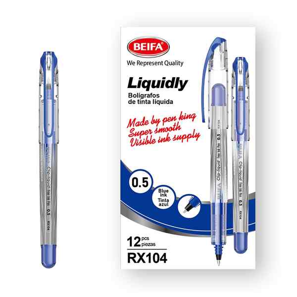 [E3454B] Lapicera tinta líquida x12, AZUL, punta 0.5, en caja, BEIFA