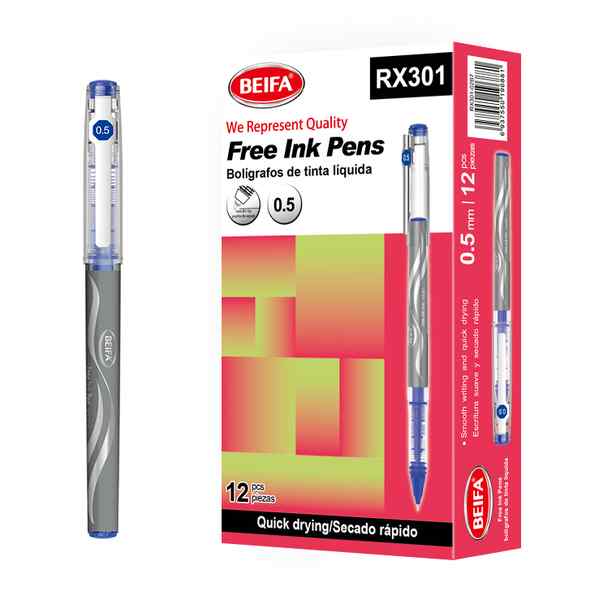 [E3455] Lapicera tinta líquida x12, AZUL, punta 0.5, en caja, BEIFA