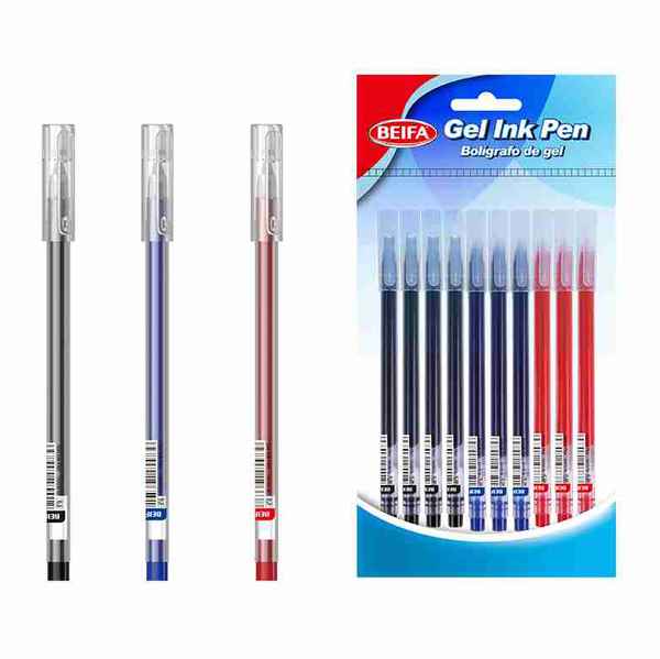 Lapicera de gel x10, colores SURTIDOS, punta 0.5, en bolsa, BEIFA
