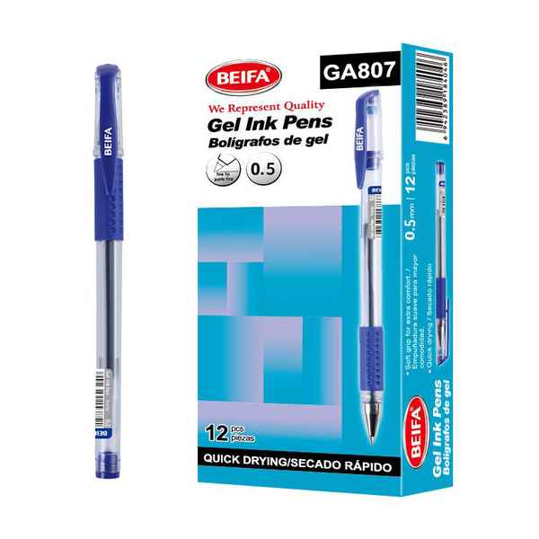 [E3461B] Lapicera de gel x12, AZUL, punta 0.7, en caja BEIFA