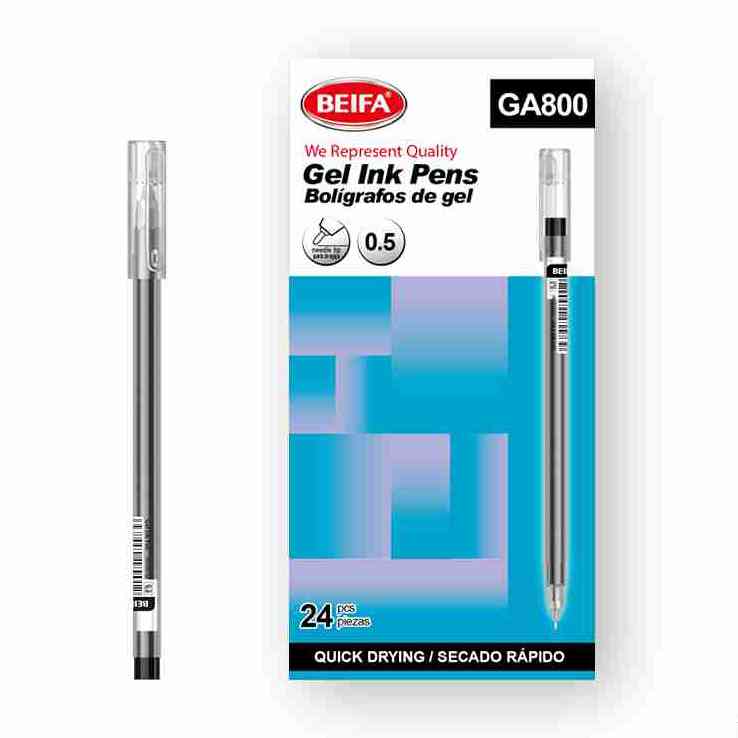 [E3462A] Lapicera de gel x24, NEGRO, punta 0.5, en caja BEIFA