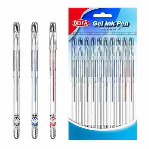 Lapicera de gel x10, colores SURTIDOS, punta 0.5, en bolsa, BEIFA