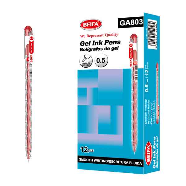 [E3465C] Lapicera de gel x12, ROJO, punta 0.5, en caja BEIFA
