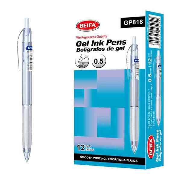[E3471] Lapicera de gel x12, NEGRO, punta 0.5, en caja BEIFA