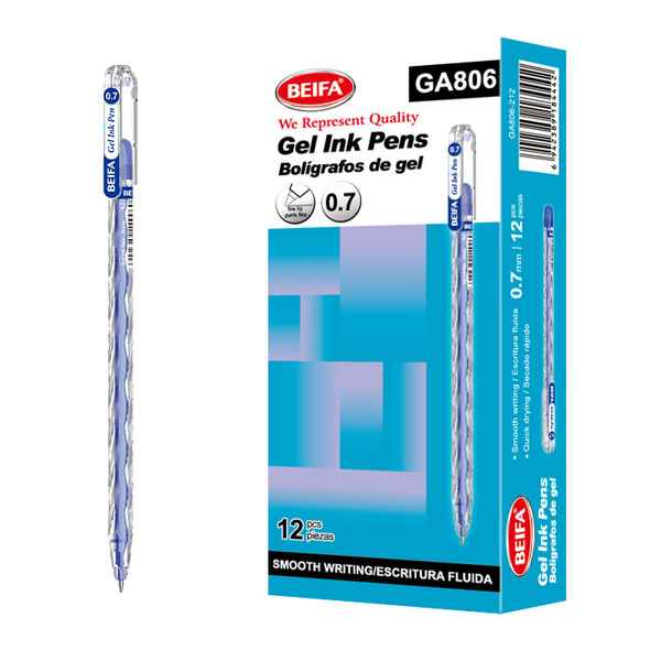 Lapicera de gel x12, AZUL, punta 0.7, en caja, BEIFA