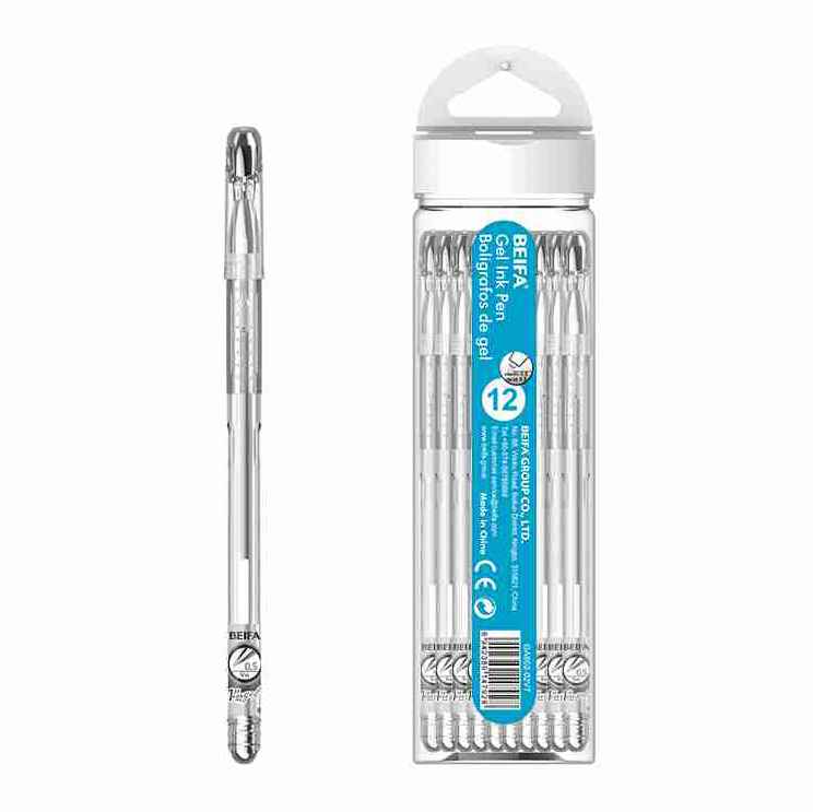 [E3475A] Lapicera de gel x12, NEGRO, punta 0.5, en tubo de plástico, BEIFA