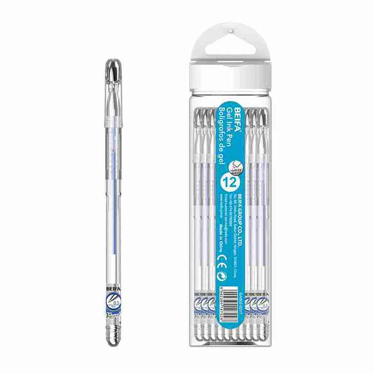 [E3475B] Lapicera de gel x12, AZUL, punta 0.5, en tubo de plástico, BEIFA