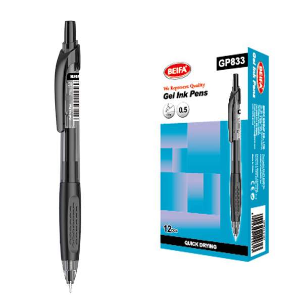[E3478A] Lapicera de gel x12, NEGRO, punta 0.5, retráctil, en caja BEIFA