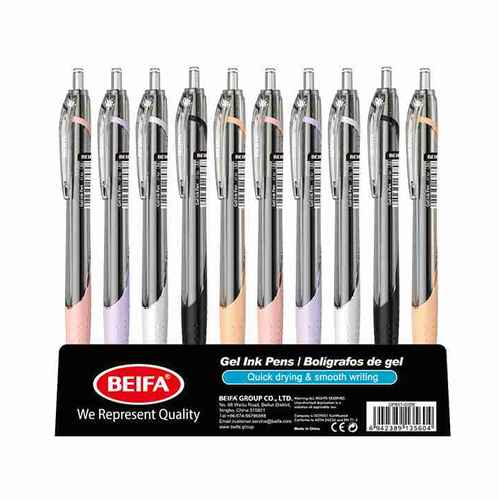 Lapicera de gel x50, NEGRO, punta 0.5, retráctil, en caja, BEIFA