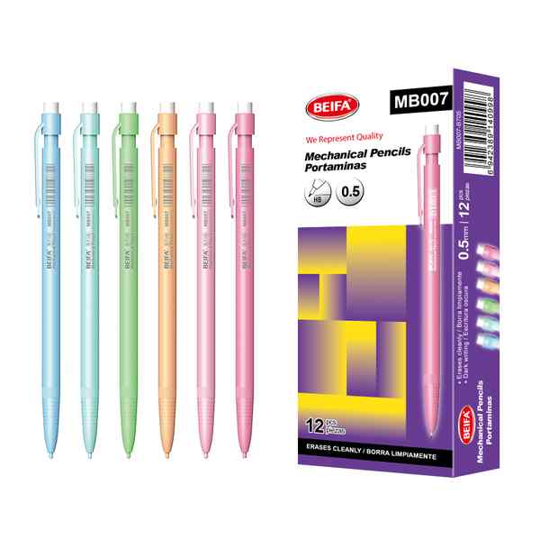 [E3488] Lápiz mecánico de plástico x12, con goma, punta 0.5mm, en caja BEIFA